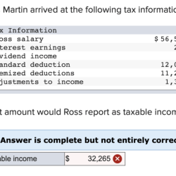 Ross martin arrived at the following tax information